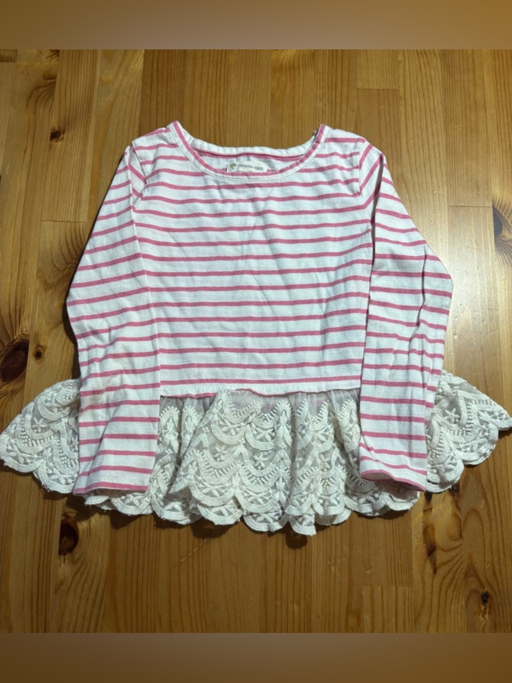 Tucker & Tate Girls' Long Sleeve Striped Lace Hem Top Size 4